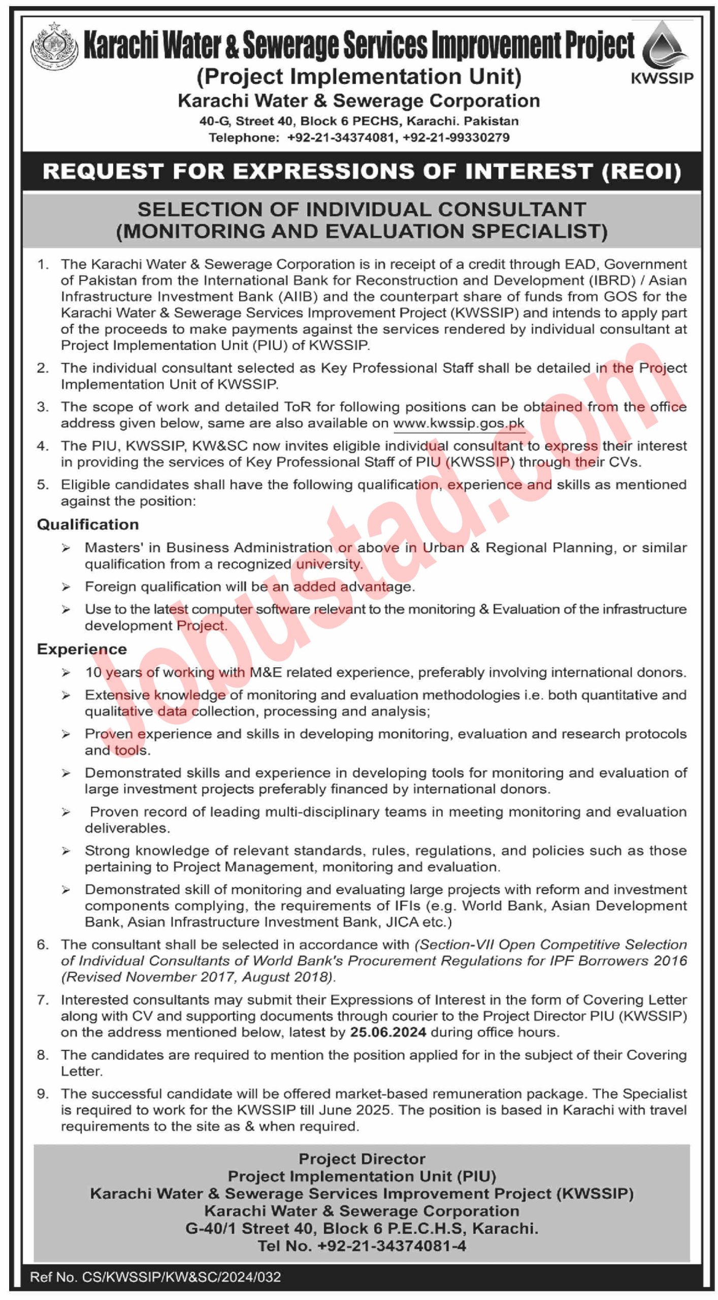 Karachi Water and Sewerage Services Improvement Project Jobs 2024